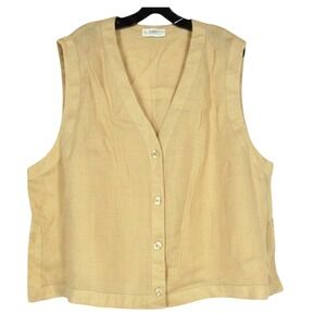 Vtg ELISABETH Beige TEXTURED WOVEN 4-Buttons SLEEVELESS Side Slits VEST TOP 2x
